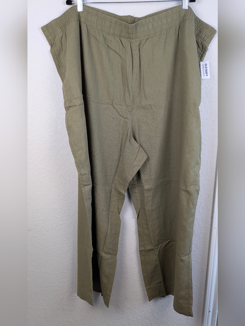 NWT Old Navy 4X Green Khaki Linen Blend Pants Wide Leg High Waisted